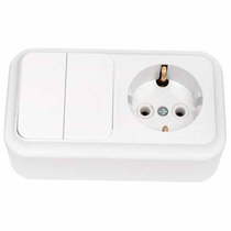 VIKA бел. Блок электроуст. 2-кл. выкл. + розетка с/з 2В-РЦ-529, ОККО