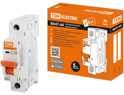 Выключатель автоматический TDM ВА 47-60 1P 10А (С) 6кА / SQ0223-0075