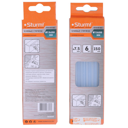 Клеевые стержни STURM 7010-05-06S 7,5х150 мм прозрачный, 6 шт