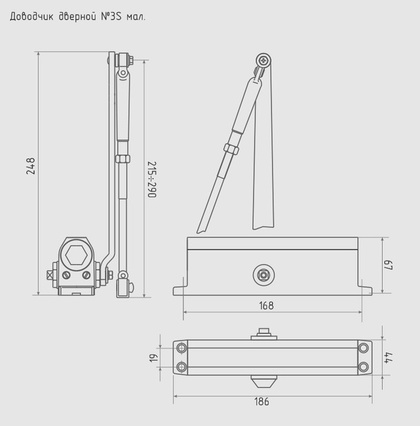 Доводчик дверной NORA-M №3S, до 80 кг, черный