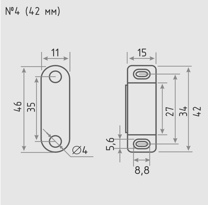 Защелка магнитная №4 (42мм) (коричневая) NORA-M
