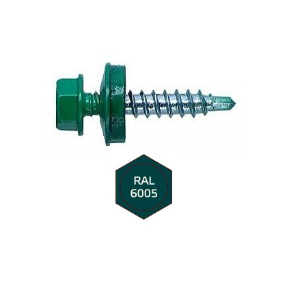 Шуруп-саморез 5,5х19 кровельный, RAL 6005 зеленый мох, 50 штук