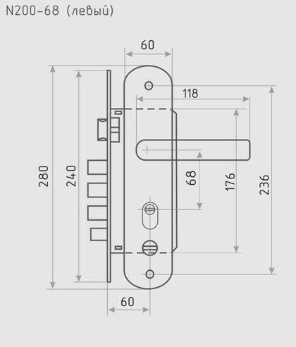 Замок врезной NORA-M N200-68 Л