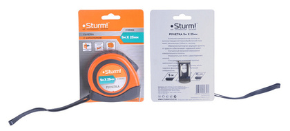 Рулетка 5 м. Х 25 мм. 2-х стор.шкала, магнит, автостоп Sturm! 3100302