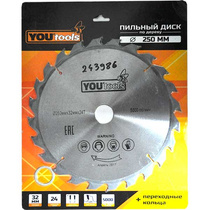 Пила дисковая Yourtools 250/32 мм Z24 дерево, косой зуб уз.+25'