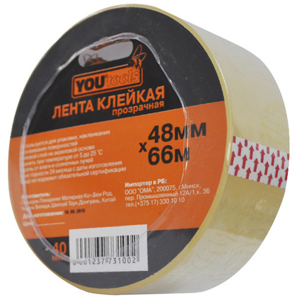 Прозрачный скотч YOURTOOLS 48 мм, 66 м, 40 мкм