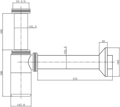 Сифон металлический для умывальника 1 1/4х32 (без выпуска)