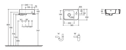 Умывальник Сквэа 36 с креплением, с/о, белый с1, ОАО Керамин