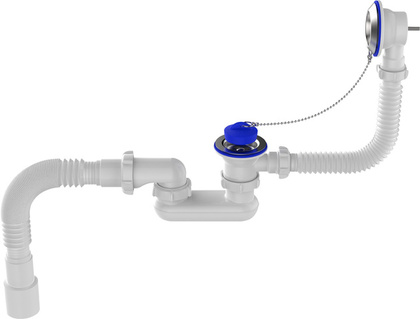 Сифон для ванны плоск. регулир. 1 1/2х40 с выпуск., перелив., мет.реш, гт 40х40/50