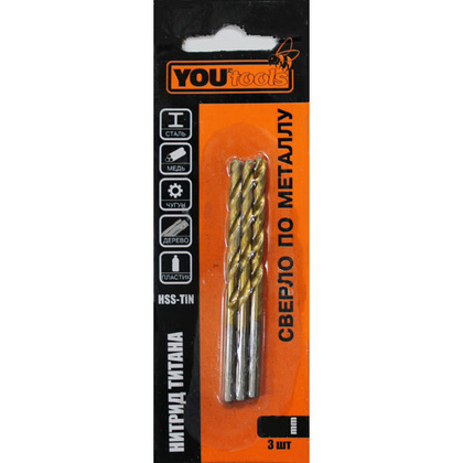 Сверло Yourtools HSS-TiN 4,0 х43х75мм 3шт