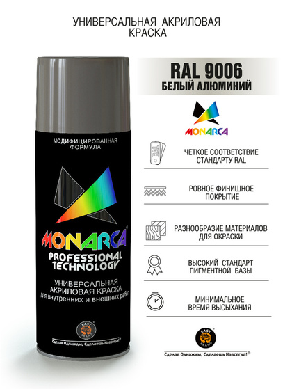Краска акриловая Monarca RAL 9006 Белый Алюминий 520мл