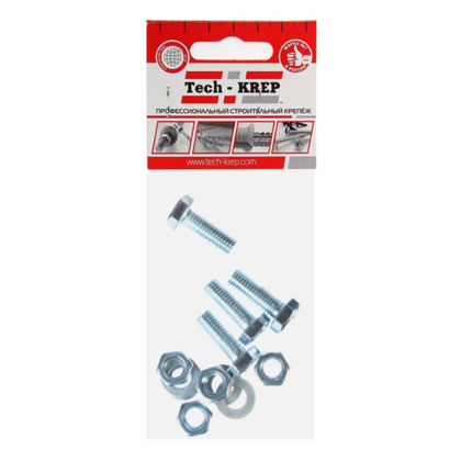 Набор болт М8х 20 шестигр.гол. оцинк. (4шт) + гайка + шайба