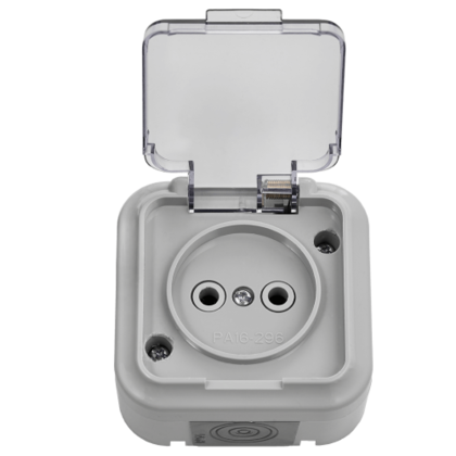 VIKA сер. Розетка 1-гнезд. б/з б/ш с кр. РА16-296(02) IP54 OKKO