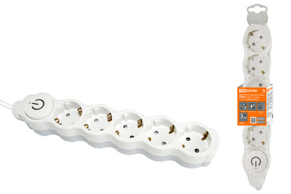 Удлинитель быт.ЛюксУЛ05В выкл, 5р 1,5м с/з, с з/ш бел-сер SQ1303-0136 TDM