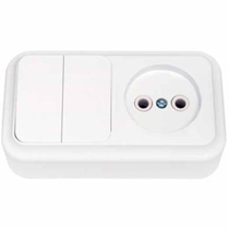 VIKA бел. Блок электроуст. 2-кл. выкл. + розетка б/з 2В-РЦ-523, ОККО