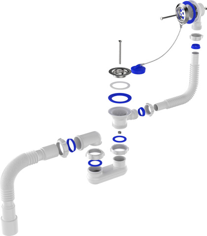 Сифон для ванны плоск. регулир. 1 1/2х40 с выпуск., перелив., мет.реш, гт 40х40/50