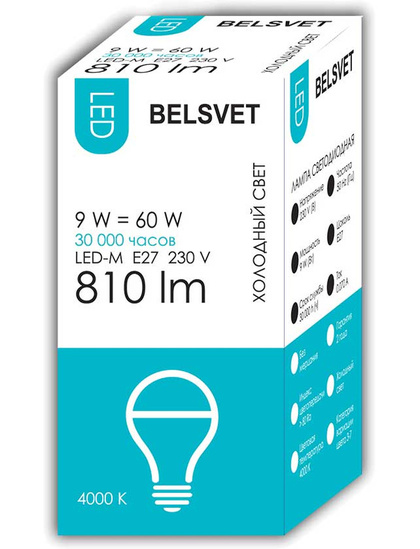 Лампа светодиодная А60 9Вт E27 4000К LED-M БЕЛСВЕТ