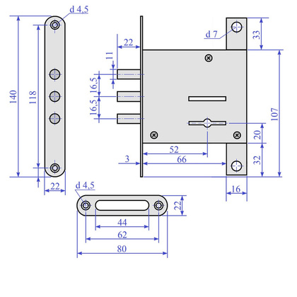 Замок врезной сувальдный с ригельным засовом трехсторонний ЗВ8-6-Р3, У4-4102