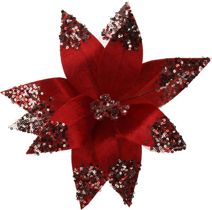 Украшение новогоднее Цветок на клипсе, красный, арт. YZB006150