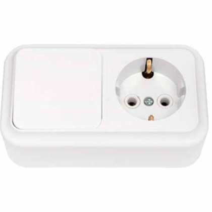 VIKA бел. Блок электроуст. 1-кл. выкл. + розетка c/з В-РЦ-527, ОККО