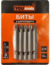 Бита PZ1х 50 мм (к-т 10шт) YOURTOOLS