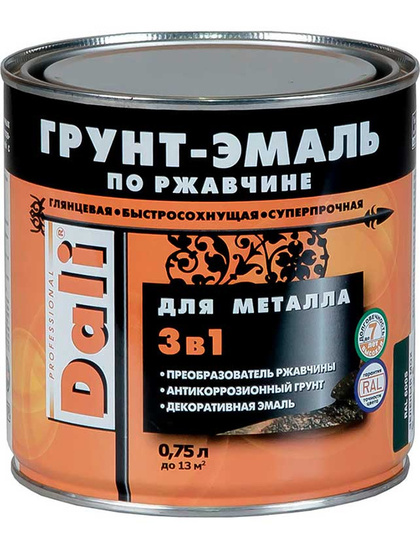 Эмаль DALI По ржавчине 3 в 1 (750мл, зеленый)