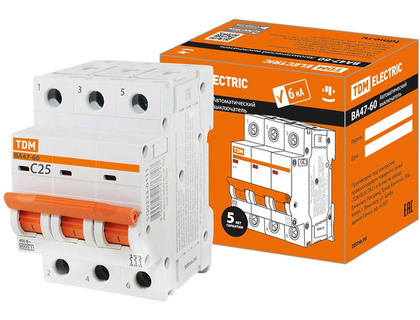 Выключатель автоматический ВА47-60 3Р 25А 6кА х-ка С TDM SQ0223-0111