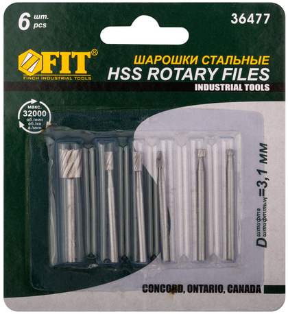 Шарошки стальные по металлу 6шт. FIT 36477