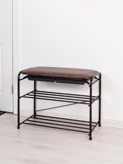 Подставка для обуви Альфа 23 с сиденьем и ящиком (Черный)