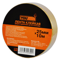 Лента клейкая двухсторонняя YOURTOOLS  на п/п основе 25мм*10м 170мкм