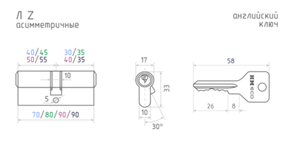 Механизм цилиндровый 55/35в ЕСО-STD Z ЛВ-90 хром NORA-M