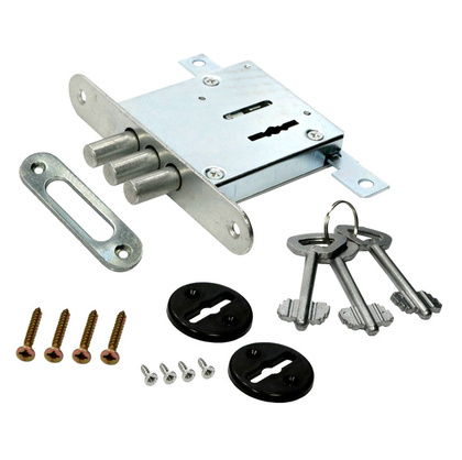 Замок врезной сувальдный с ригельным засовом трехсторонний ЗВ8-6-Р3, У4-4102