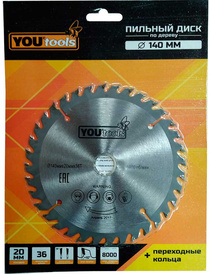 Пильный диск  т/с 140/20мм Z36 (дерево, косой зуб у.з.+10')  Yourtools