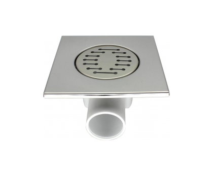 Трап квадратный 150х150мм с глянцевой нерж.реш., горизонтальный, выпуск 50 мм