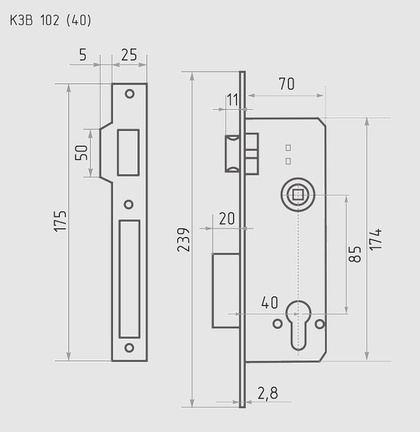 Корпус замка КЗВ-102 (85мм) (хром)