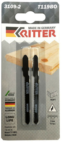 Пилка к эл.лобзику Ritter Т119BO по дереву (к-т 2шт)