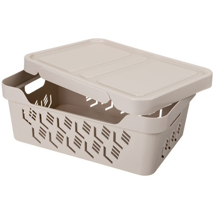 Ящик с крышкой универсальный DELUXE, 380х276х140 мм, 12л (Светло-бежевый)