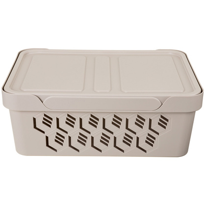Ящик с крышкой универсальный DELUXE, 380х276х140 мм, 12л (Светло-бежевый)