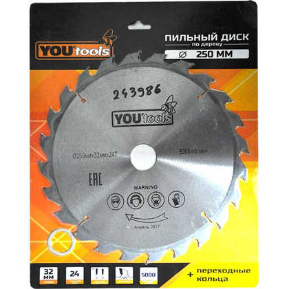 Пила дисковая Yourtools 250/32 мм Z24 дерево, косой зуб уз.+25'